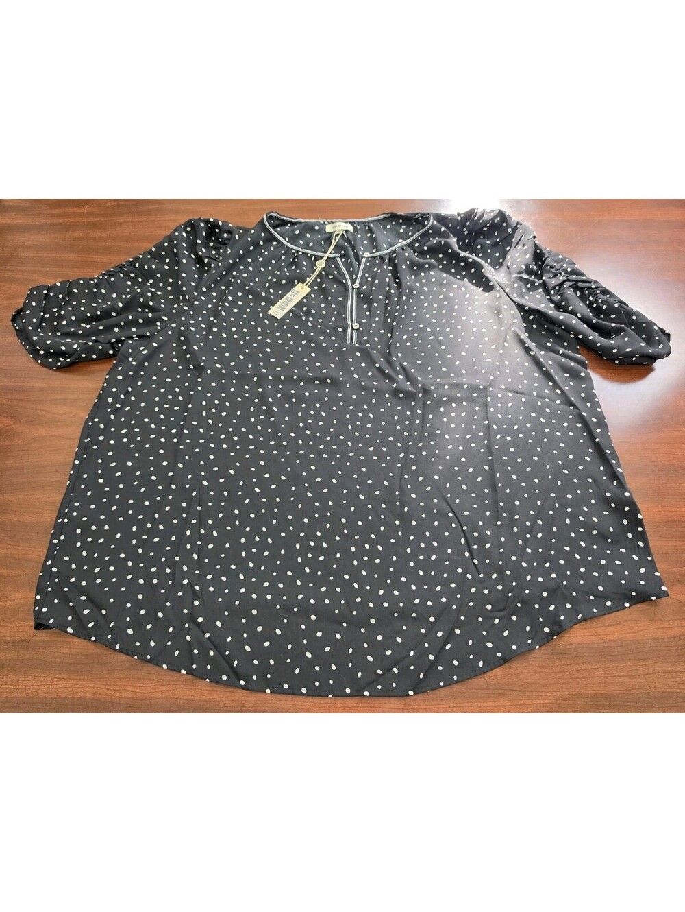 NWT Max Studio 2X Black White Polka Dot Chiffon Blouse Retro Boho Minimalist